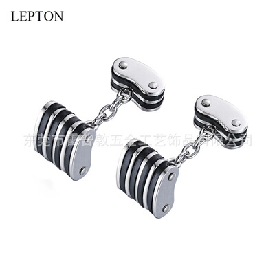 新品袖口扣男士衬衫创意链式不锈钢袖扣黑白双色商务现货cufflink|ms