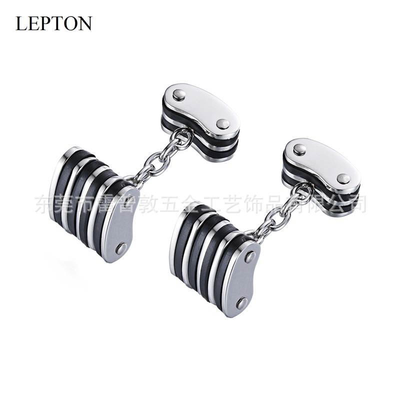 新品袖口扣男士衬衫创意链式不锈钢袖扣黑白双色商务现货cufflink|ms