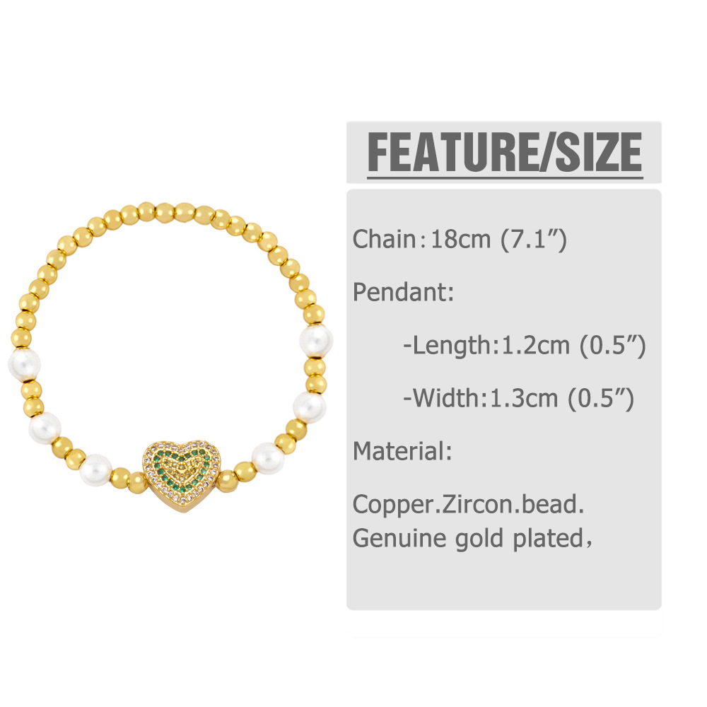Fashion Heart Shape Copper Bracelets Pearl Gold Plated Zircon Copper Bracelets