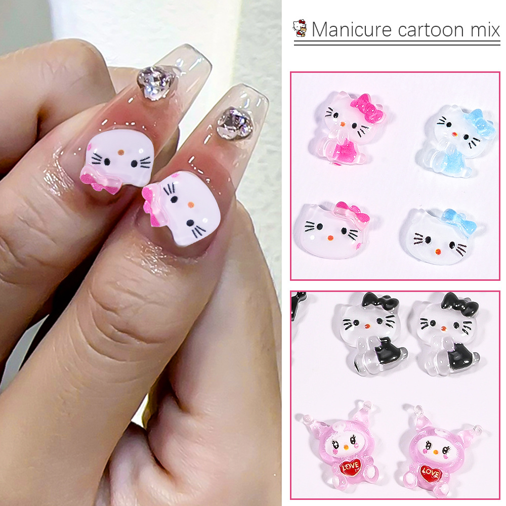 70 Kt Cat Nail Art Decorations Cartoon Cute Girl Accessories Big Brand Kuromi Flat Resin Nail Art Decorations