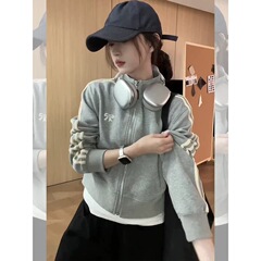美式短款开衫卫衣外套女春秋款2025新款爆款时尚通勤秋冬立领上衣