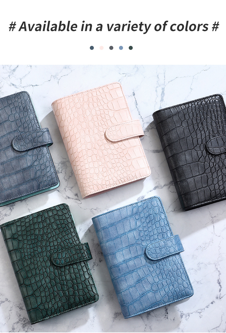 A6 neue Krokodil farbe 6 Ringbuch Pu Clip-On Notebook Leder Lose blatt Notebook Cover Notebooks Journal Briefpapier – Detail 3
