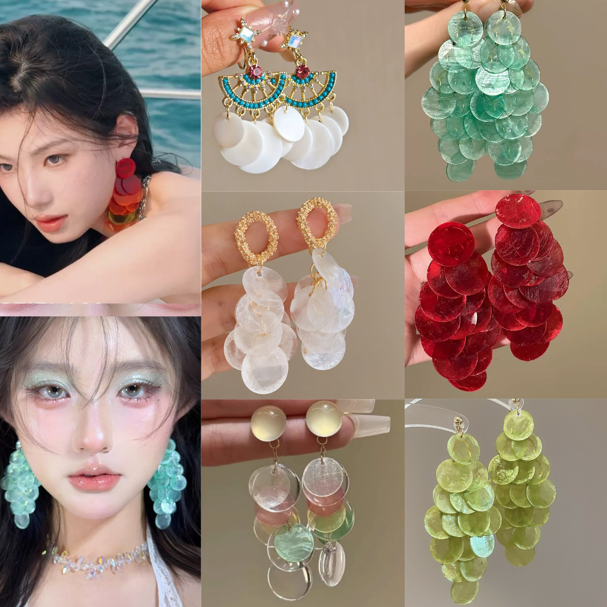 Pendientes de borla de concha redonda con aguja de plata Pendientes de temperamento de estilo de vacaciones junto al mar Pendientes de todo fósforo de alta gama de moda al por mayor