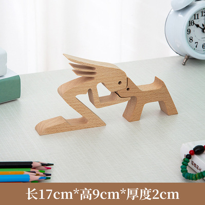 Decoración simple decoración creativa animal de madera perro y familia Estructura de escritorio hecho a mano humano y perro talla de madera adornos