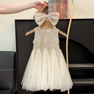 Girls Sequin Princess Dress 2025 Summer New Kidsren's Dress Skirt Summer Dress Fashionable Girl Vest Dress