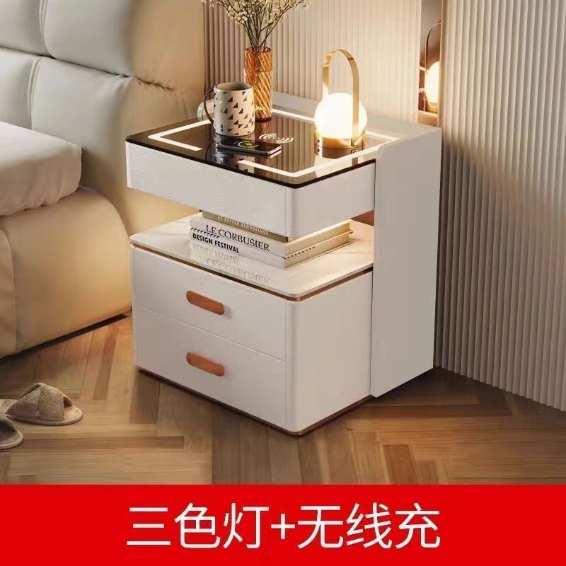 智能床头柜家用卧室多功能无线充带灯整理柜轻奢实木收纳床边柜子|undefined