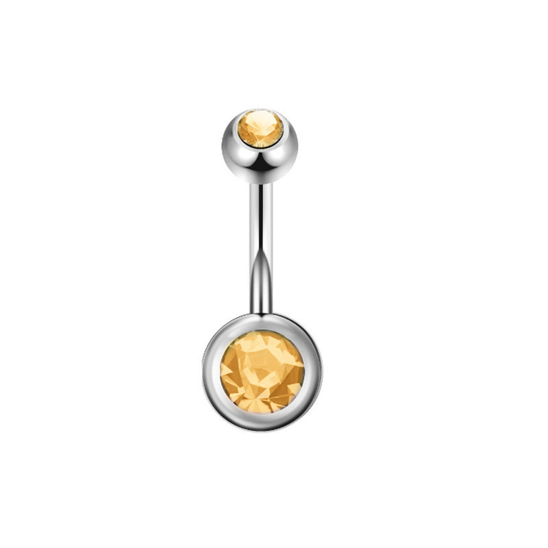 Stainless Steel Banana Bar Double-ended Rhinestone Ball Piercing, European And American Body Piercing Jewelry, Colorful_voghion.com