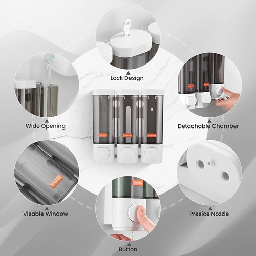 Wall-mounted three-head soap dispenser home hotel soap box punch-free manual press shower gel box hand sanitizer bottle