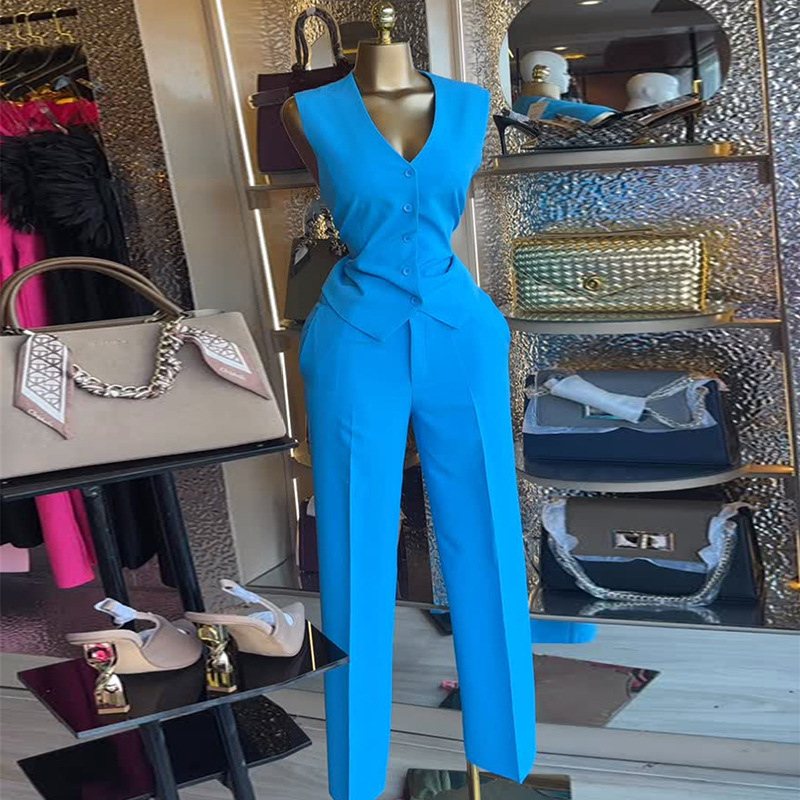 Women's Clothing Women's Fashion V Neck Button Down Vest Wide Leg Trousers Casual Suit Style Autumn Winter_voghion.com