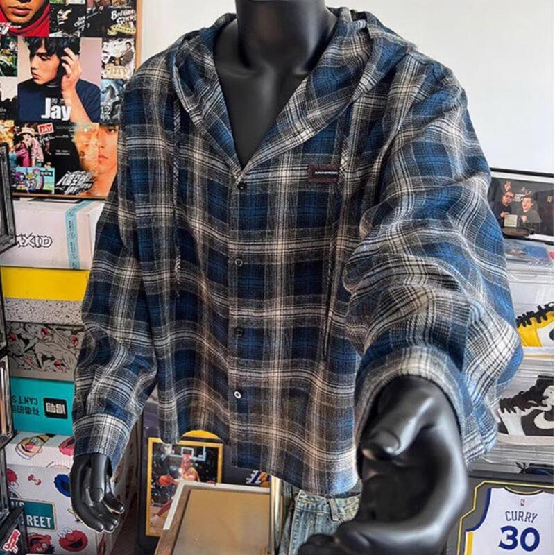 Hooded Plaid Long-sleeved Shirt Men's Spring Fashion Brand High-end Feeling Chanel Style Handsome Thin Jacket Casual Top Clothes
