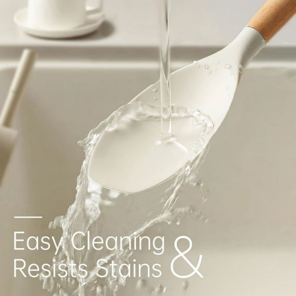 Mango de madera, espátula de silicona, sartén antiadherente, colador de cocina para el hogar, cuchara, pala, mango de madera, juego 10, suministros de cocina