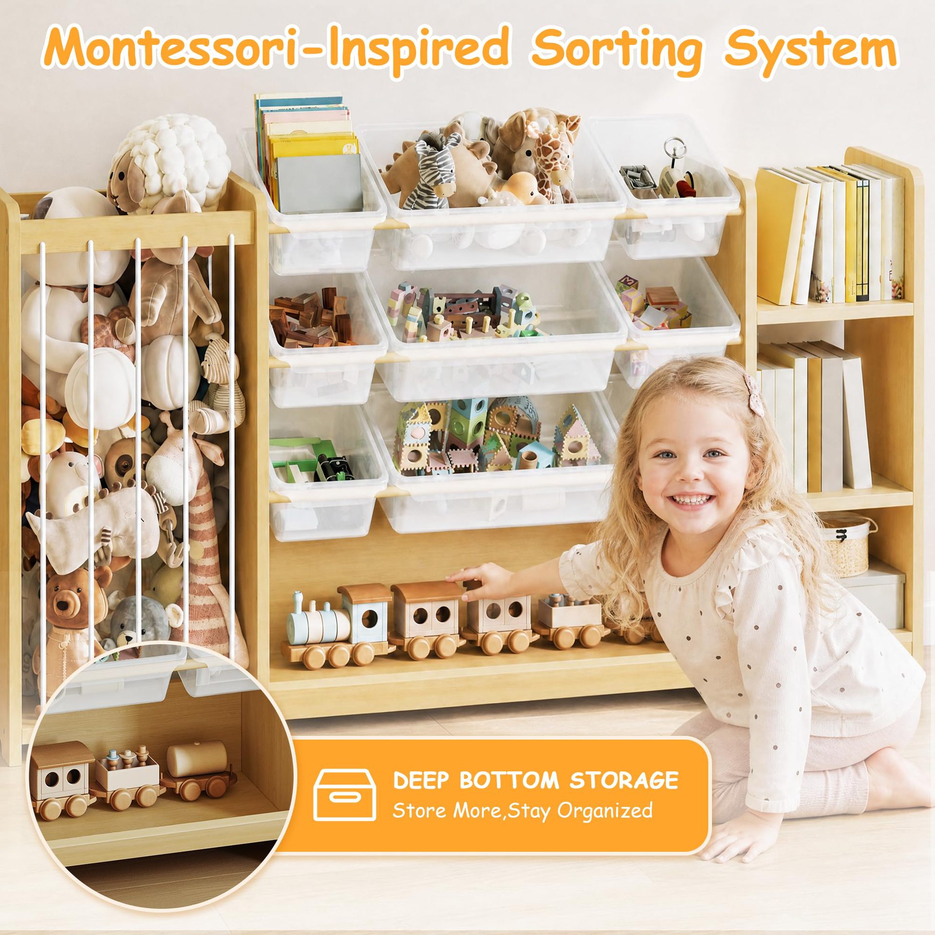 Yeni Montessori Ahşap Oyuncak Rafı Kitaplık Anaokulu Oyuncak Depolama Raf Çok Katmanlı Çocuk Oyuncak Saklama Rafı