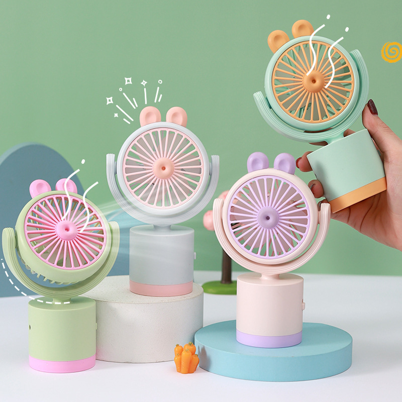 Cross-border handheld mini desktop fan indoor outdoor portable USB charging cartoon cute rabbit electric fan giveaway