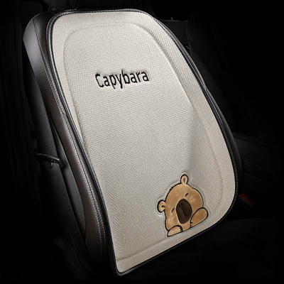 Car Seat Cushion Kapibara Linen, Seat cushion, seat cover - single-piece-backrest-milky-white