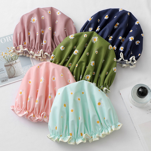 Amazon double layer shower cap for women adult cartoon waterproof thickened bathing cute satin shampoo cap shower cap wholesale