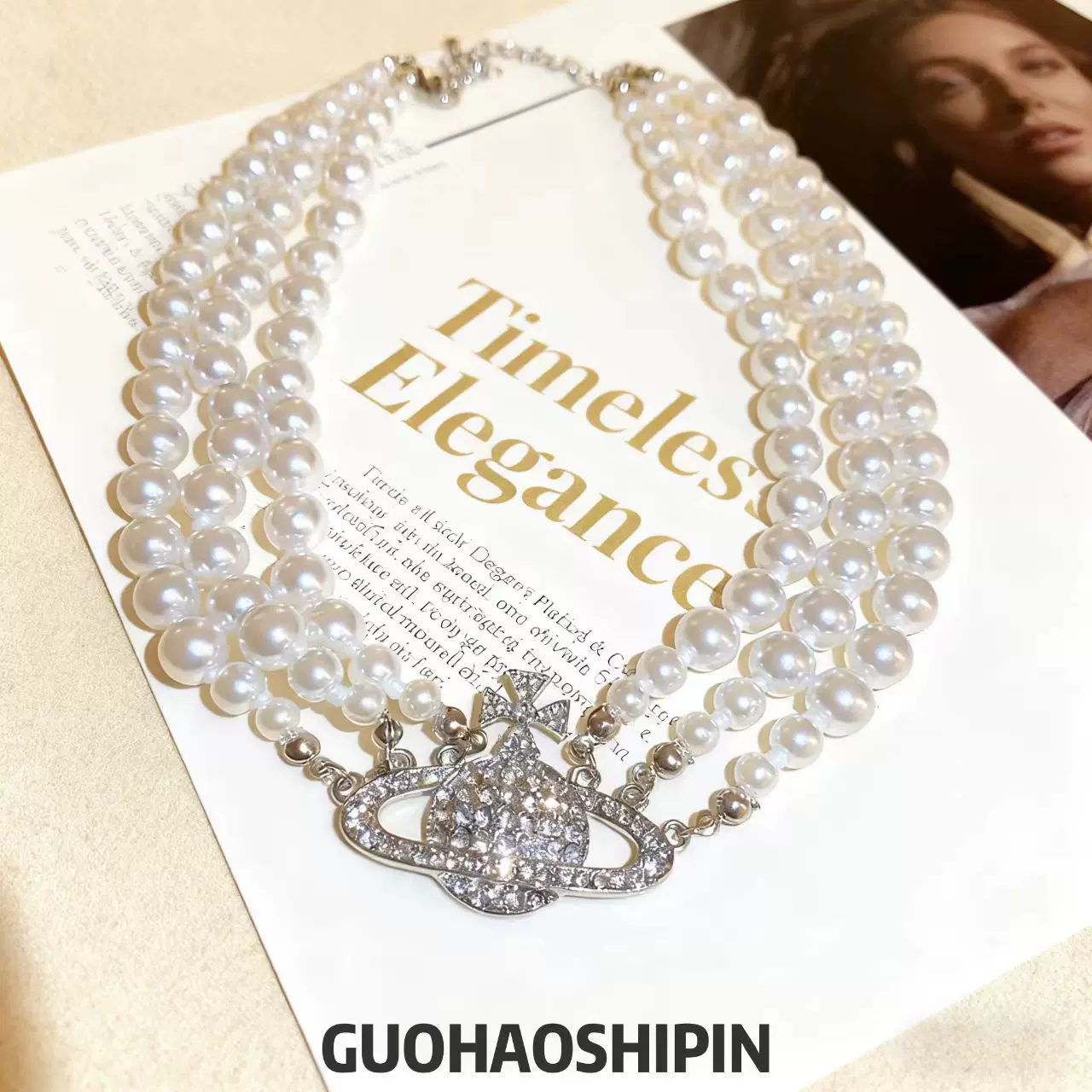 土星多层珍珠项链女百搭巴洛克轻奢网红锁骨链气质简约颈链星形