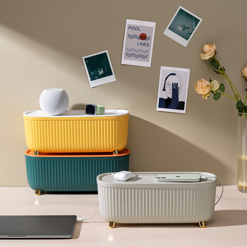 带盖大容量插线板充电器盒收纳桌面整理电线盒杂物收纳盒抽屉式