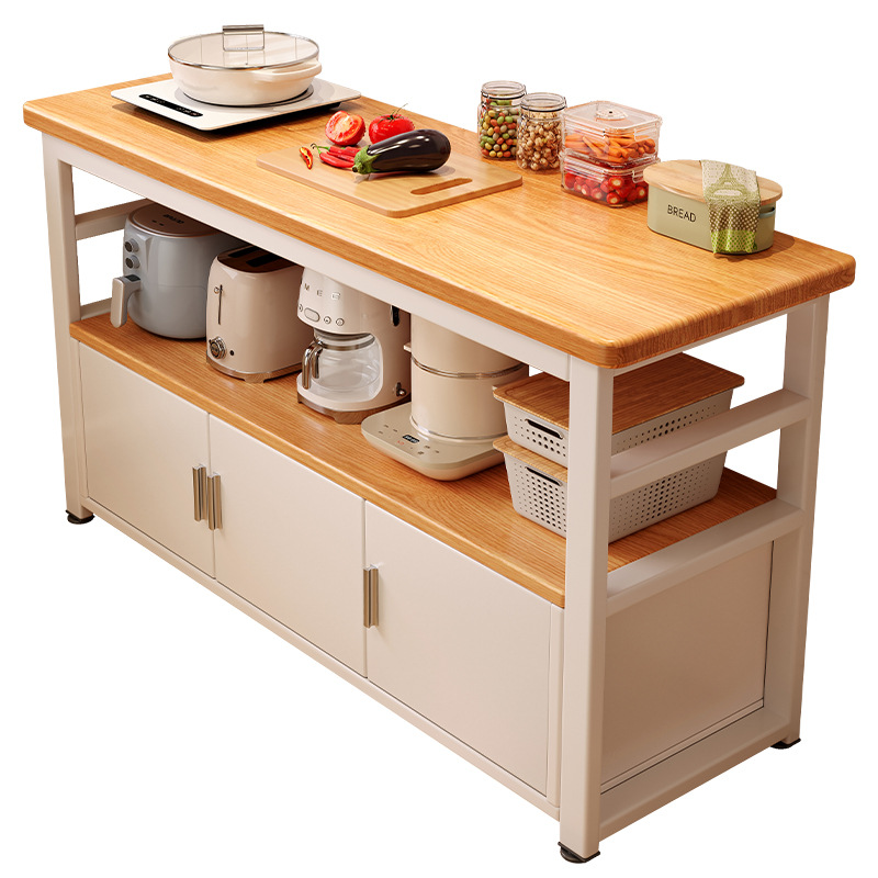Estante de cocina armario de comedor multifuncional de madera maciza contra la pared mesa de trabajo microondas almacenamiento armario de comedor doméstico
