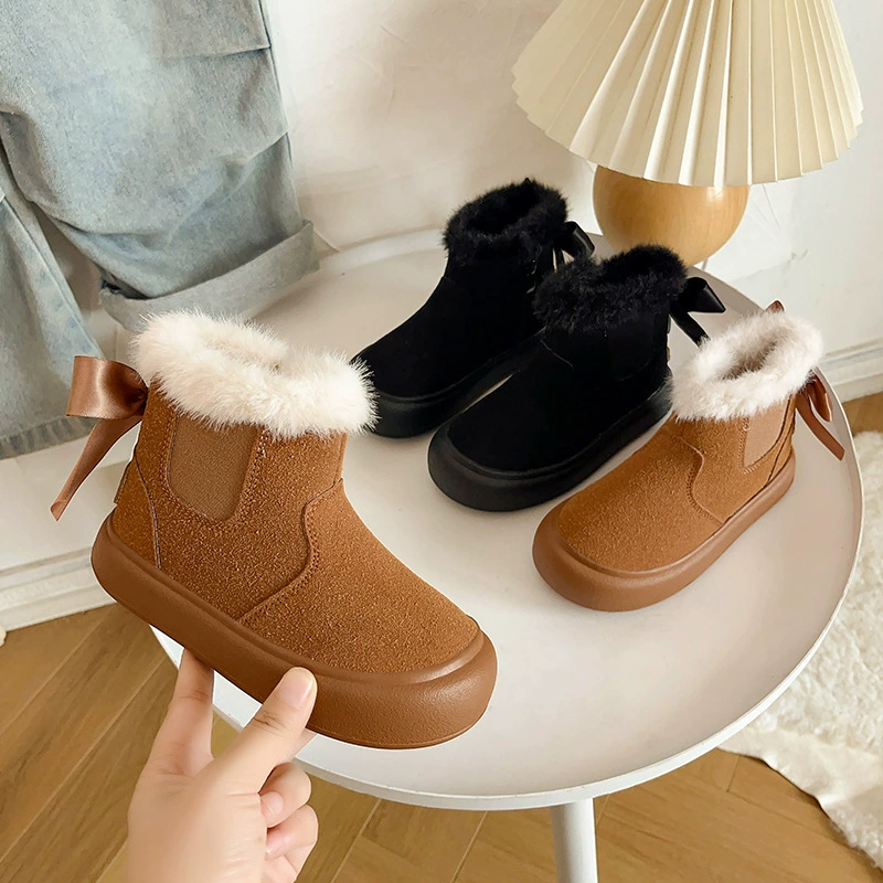 Новые зимние ботинки для девочек снегоступы детские большие хлопчатобумажные ботинки короткие ботинки бархатные толстые ботинки для девочек теплые пятно