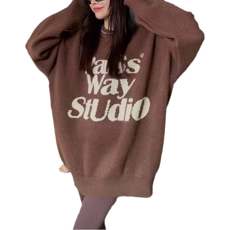 Estilo japonés retro primavera y otoño nueva ropa de abrigo pullover atmósfera carta contraste color Top perezoso estilo suéter para las mujeres