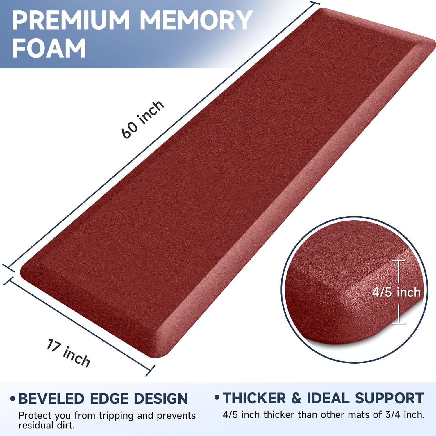 长条跨境4/5 英寸厚厨房垫抗疲劳垫厨房地毯厨房装饰防滑防污防水