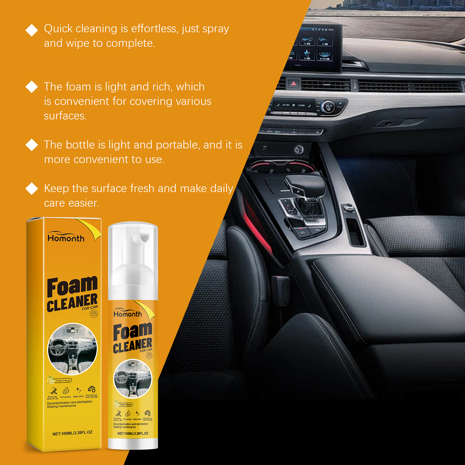 Homonth Multi-Purpose Foam Cleaner, Car Interior Decoration Leather Maintenance, Anti-Fouling, Gloss and Renovation Agent