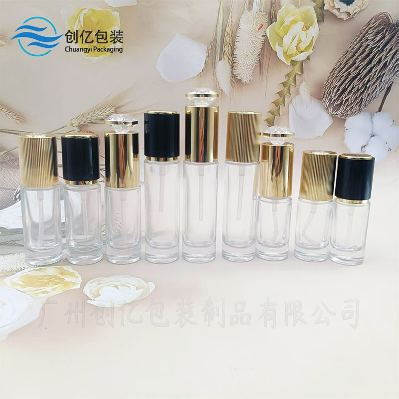 现货20ml30ml直圆厚底粉底液瓶透明平肩乳液精华液玻璃瓶分装瓶