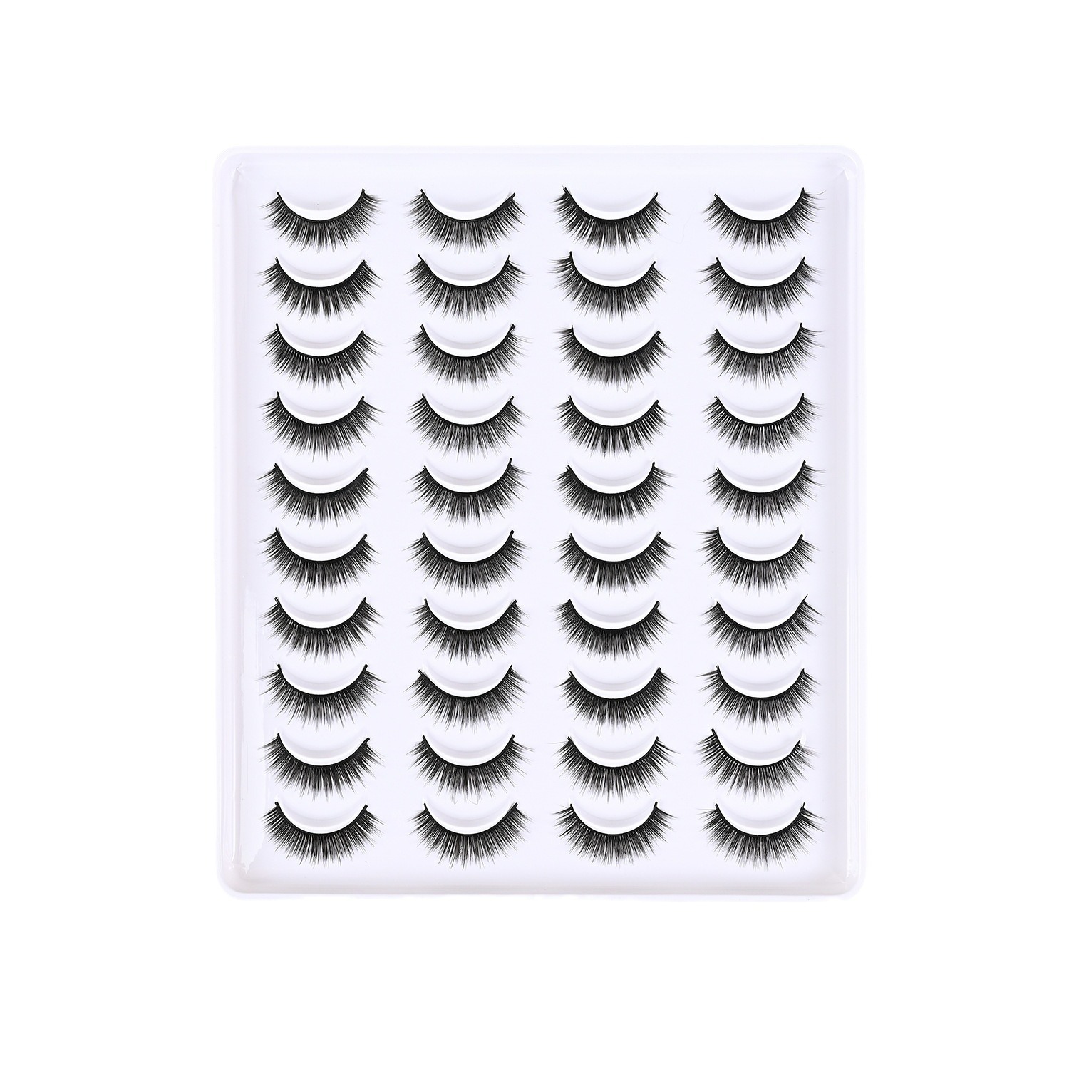 Conjuntos de caja transfronterizos de una sola pieza de pestañas falsas naturales gruesas y delgadas, 20 pares de cabello suave flojo.