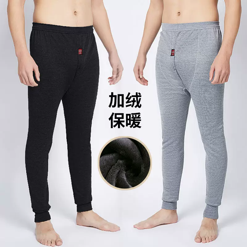 07不倒绒厂家男士保暖裤冬季加绒加厚修身男绒裤毛裤一体裤