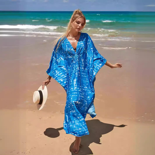 Plus-size women's zebra print middle weave extra large beach poncho dress for vacation
