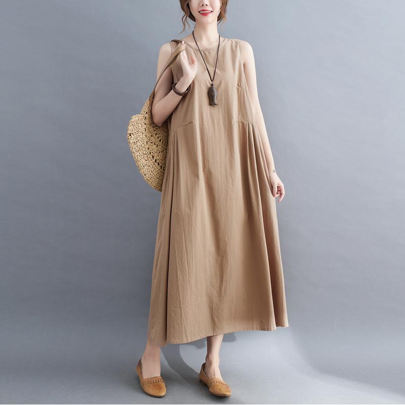 In Stock 2022 Simple Sleeveless A-Line Slim Dress Summer Over-The-Knee Large Hem French Long Skirt In Stock 2022 Simple Sleeveless A-Line Slim Dress Summer Over-The-Knee Large Hem French Long Skirt