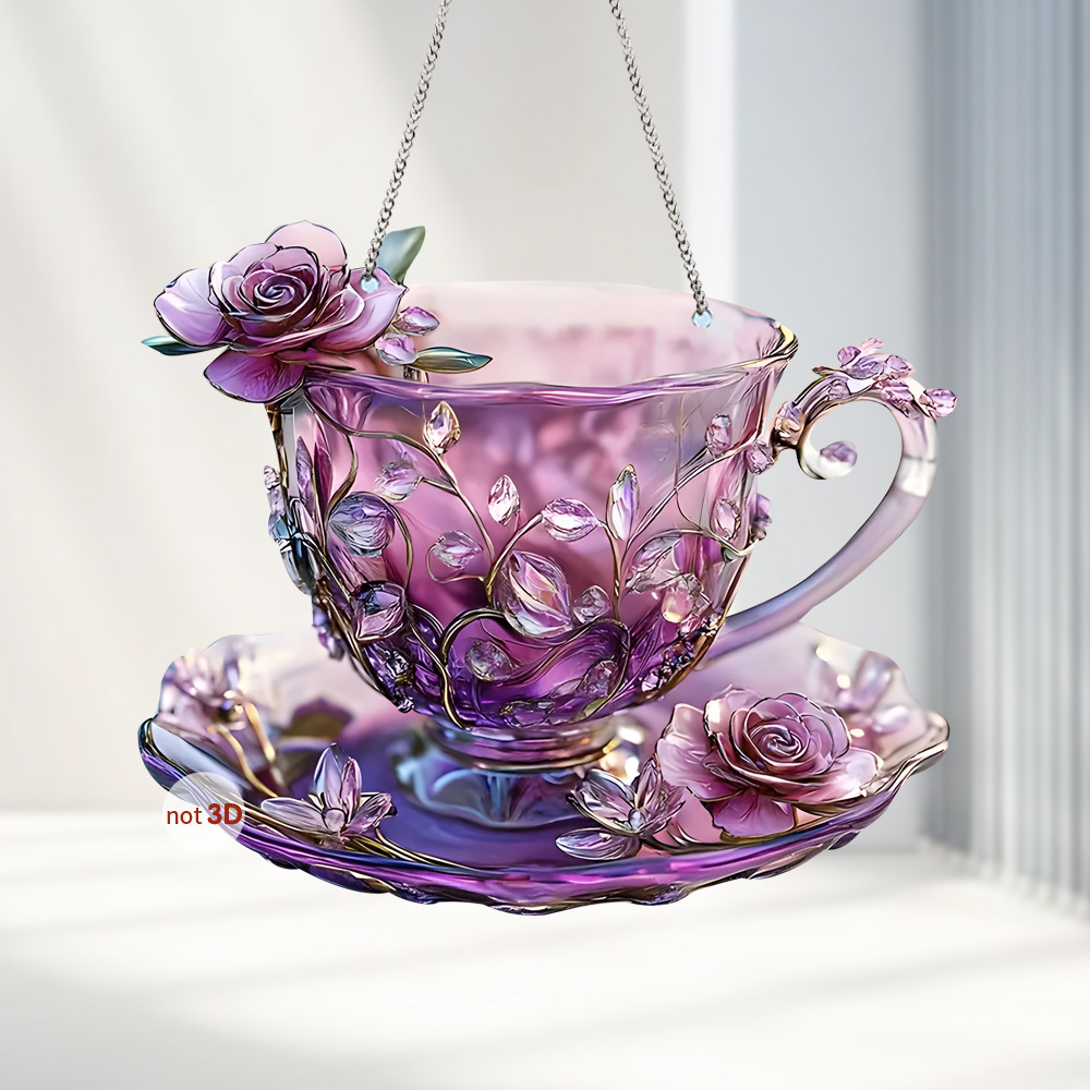Colgante transfronterizo nuevo estilo europeo iris púrpura taza de café acrílico colgante listado decoración porche