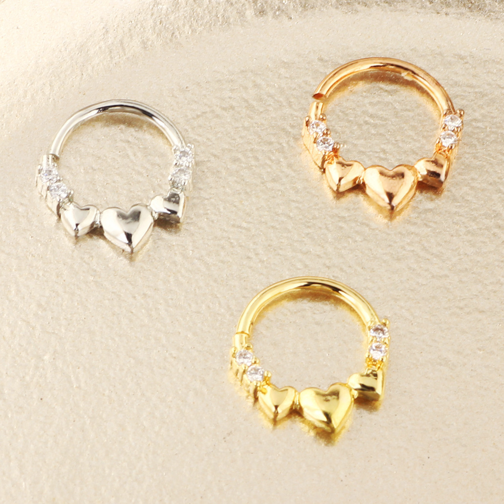 No-Piercing Fake Nose Ring Heart Shape Zircon Punk Nose Clip Ear Cuff Rose Gold detail image 7