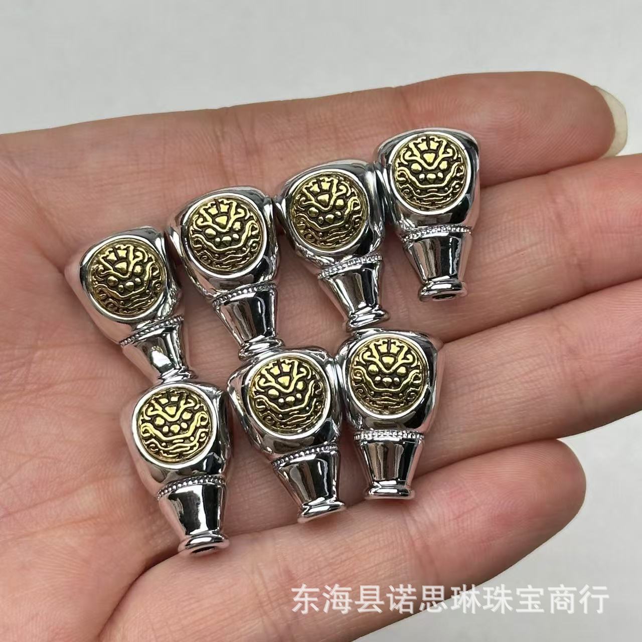 藏银兽面醒狮双色合金佛头 藏式三通一体文玩手链串饰DIY配件DIY