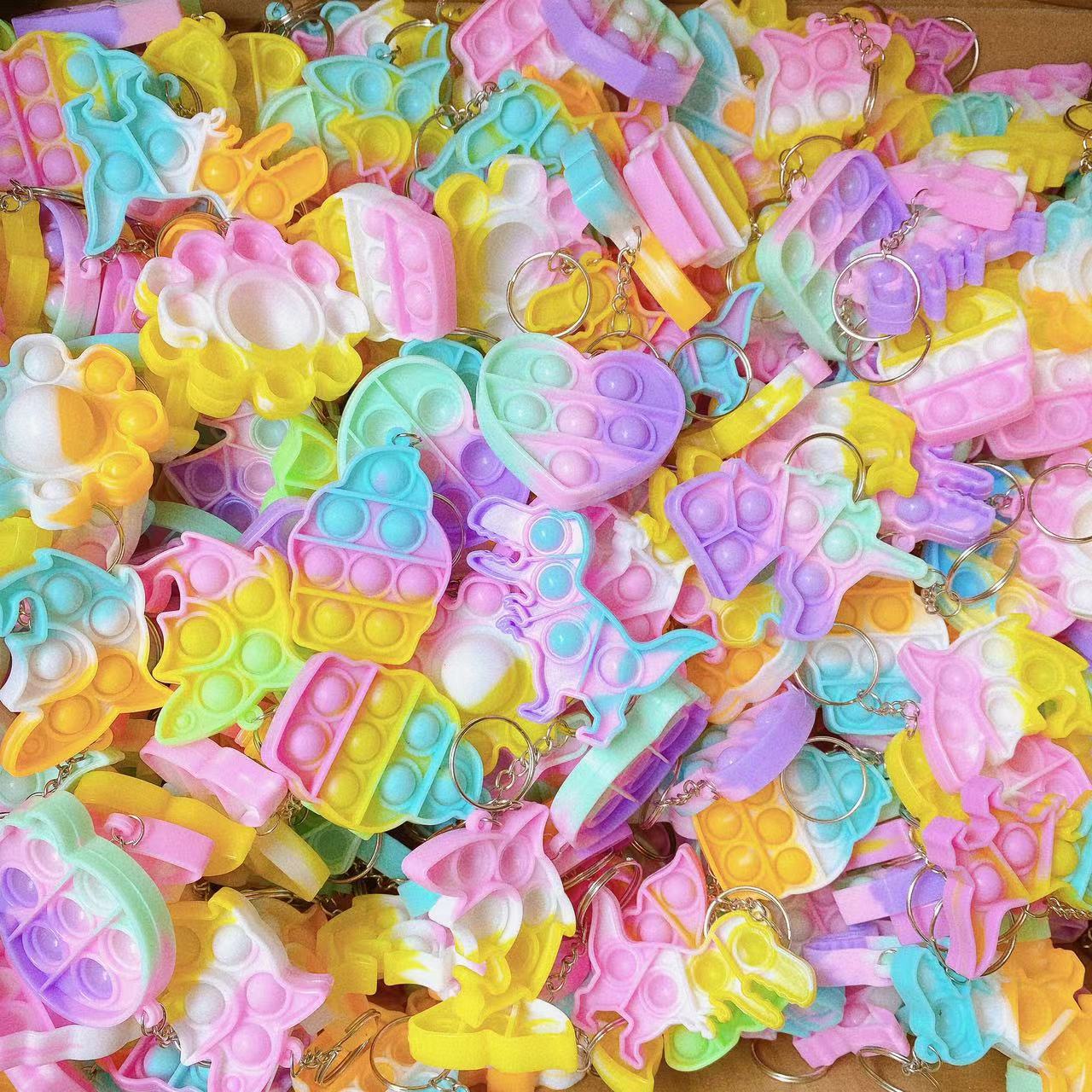Dedo de presión burbuja Le descomprimir juguetes para niños pequeño arco iris llavero colgante regalo regalo de jardín de infantes
