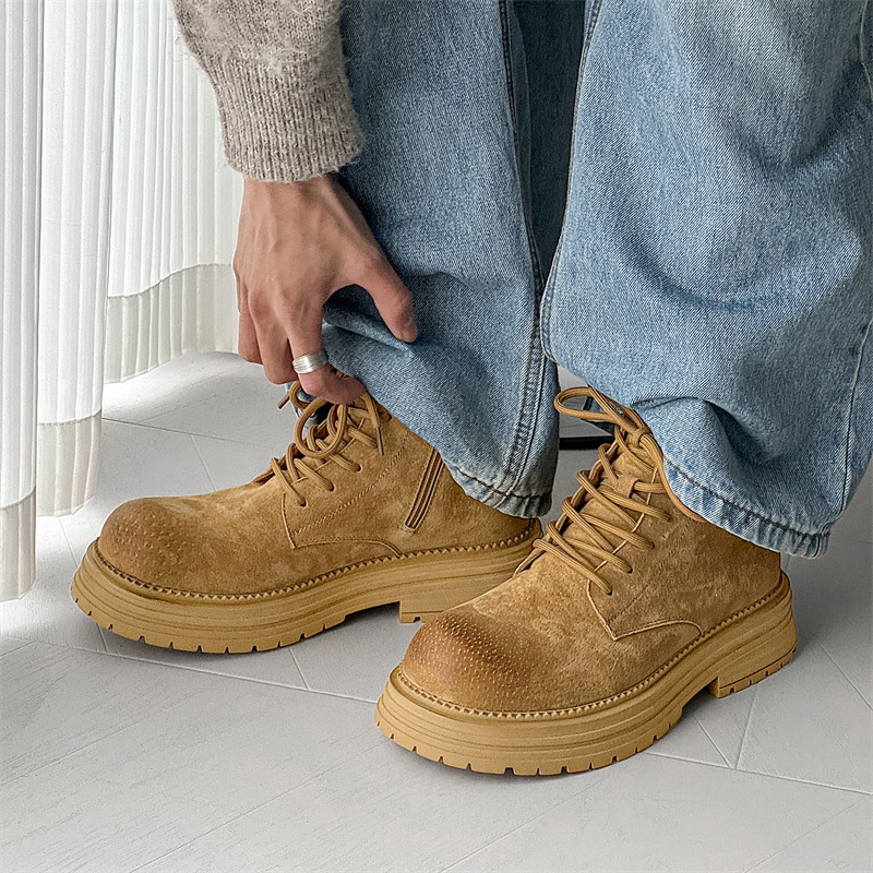 Martin Herren 2025 Herbst/Winter Kurze modische und vielseitige Arbeitsstiefel im britischen Stil mit dicker Sohle, modisch und vielseitig_voghion.com
