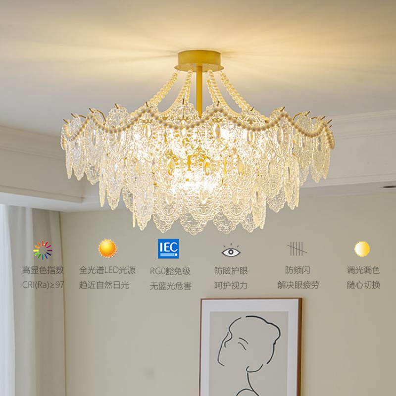New American style chandelier vintage pearl glass home living room lamp modern simple internet celebrity bedroom hardware glass lamp