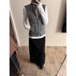 JISGN STUDIO双色高领针织马甲女冬双头拉链叠穿复古开衫毛衣