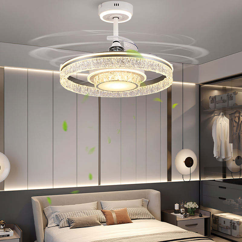 Lámpara de ventilador colgante de grieta de hielo Lámpara de ventilador invisible 2025 nuevo candelabro de lujo ligero, dormitorio, restaurante, luz de ventilador eléctrico integrado para el hogar