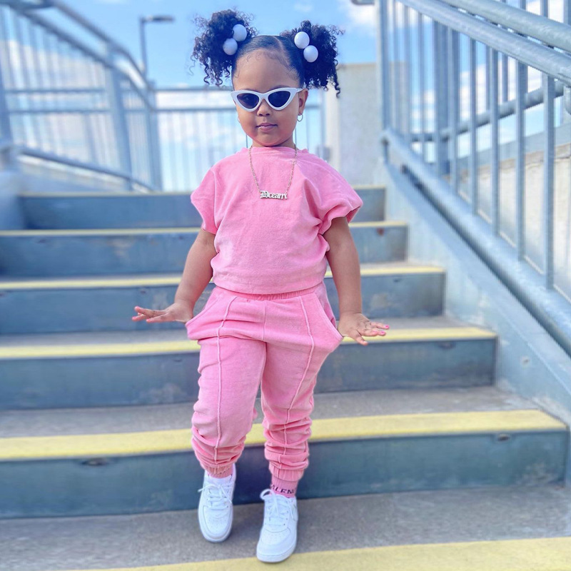 Pull de nuit courte, deux pièces, Style INS, vêtements pour enfants, ensemble de commerce extérieur pour filles, nouvelle collection 2023_voghion.com
