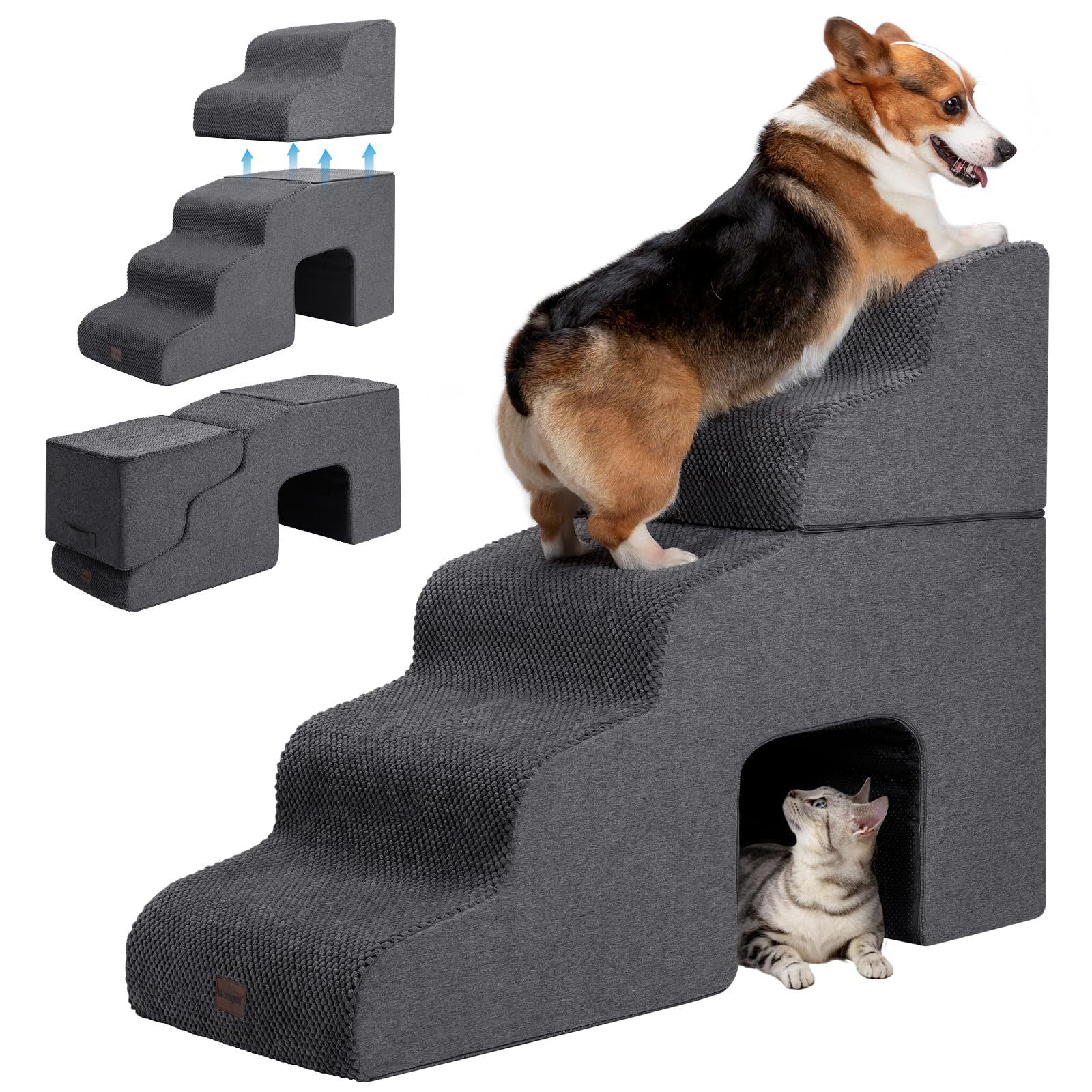 Escalera de perros transfronterizos de tamaño medio, escalera de 5 capas, escalera de escalera dividida, escalera para gatos y perros, escalera de protección de juntas para subir y bajar fácilmente de la cama.