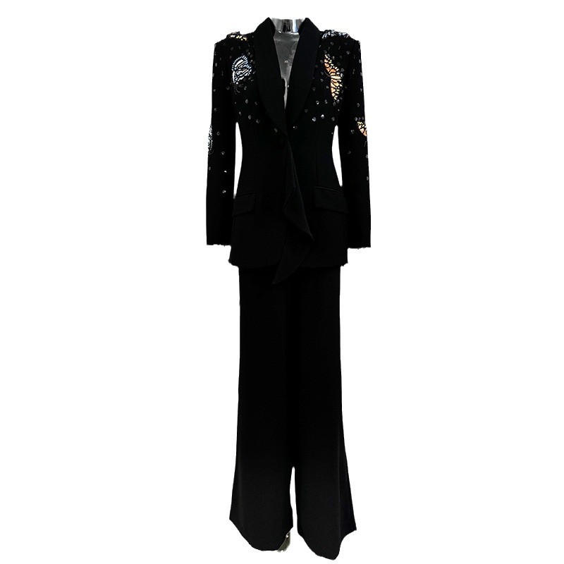 GraceChic GraceChic In Stock 2025 New Celebrity Fashion Heavy Craft Three-Dimensional Butterfly Beaded Rhinestone Suit Long Pants Two-Piece_ecoleips.com