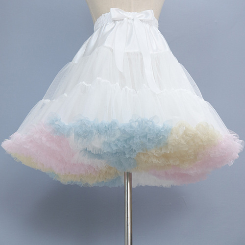 Colorful pastel-toned cloud-like tulle skirt crinoline, tutu-style flouncy skirt—specially designed for cross-border export, perfect for lolita-inspired looks.