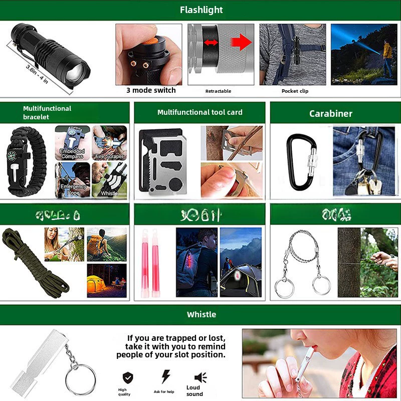 Outdoor Camp Equipment Camping Survival Tool Set Emergency Survival Pack Multifunctional Wild Survival Products