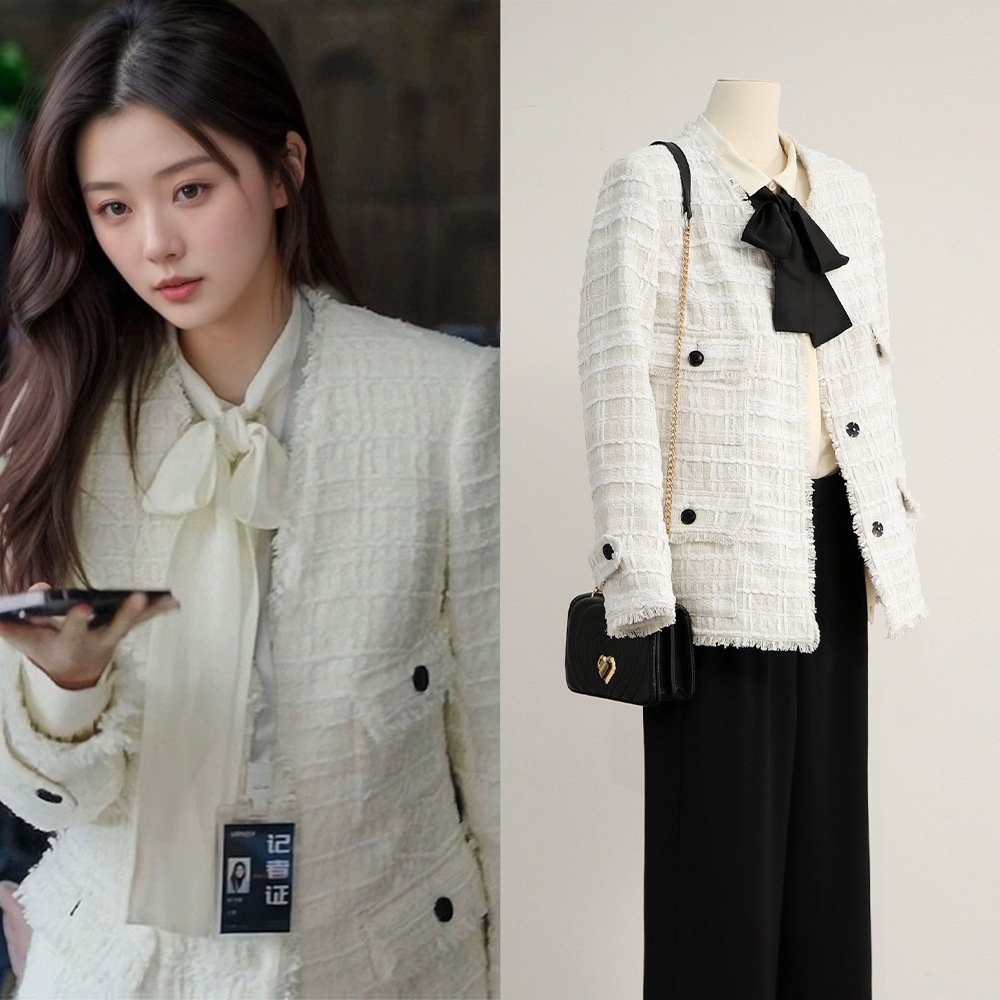 [Ready Stock] White Deer's Same Style Spring & Fall New Accessible Luxury Fashion Tassel High-End Small Fragrant Tweed Cardigan Jacket