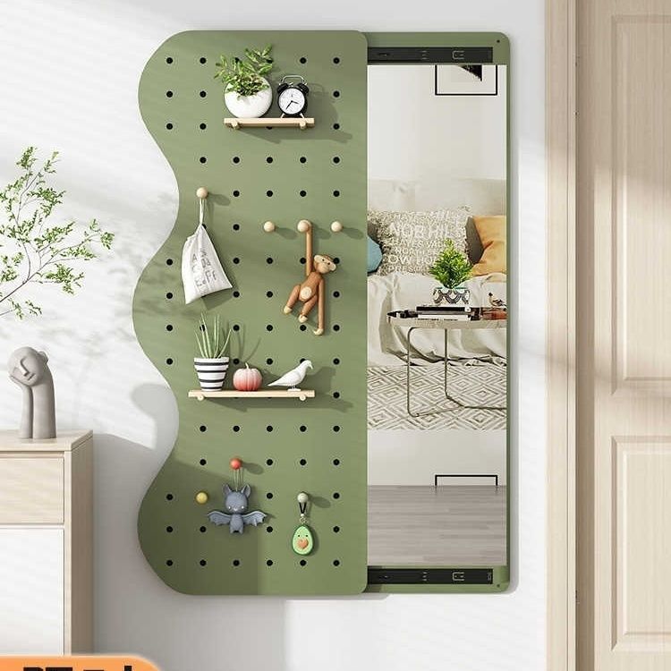 洞洞板穿衣鏡一體隱形可關閉遮擋入戶玄關全身鏡壁掛推拉隱藏鏡子