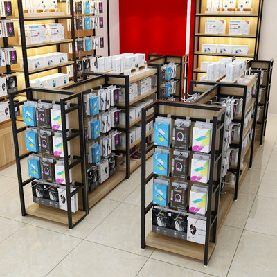钢木货架超市便利店双面挂钩陈列架化妆品产品货架零食玩具展示架