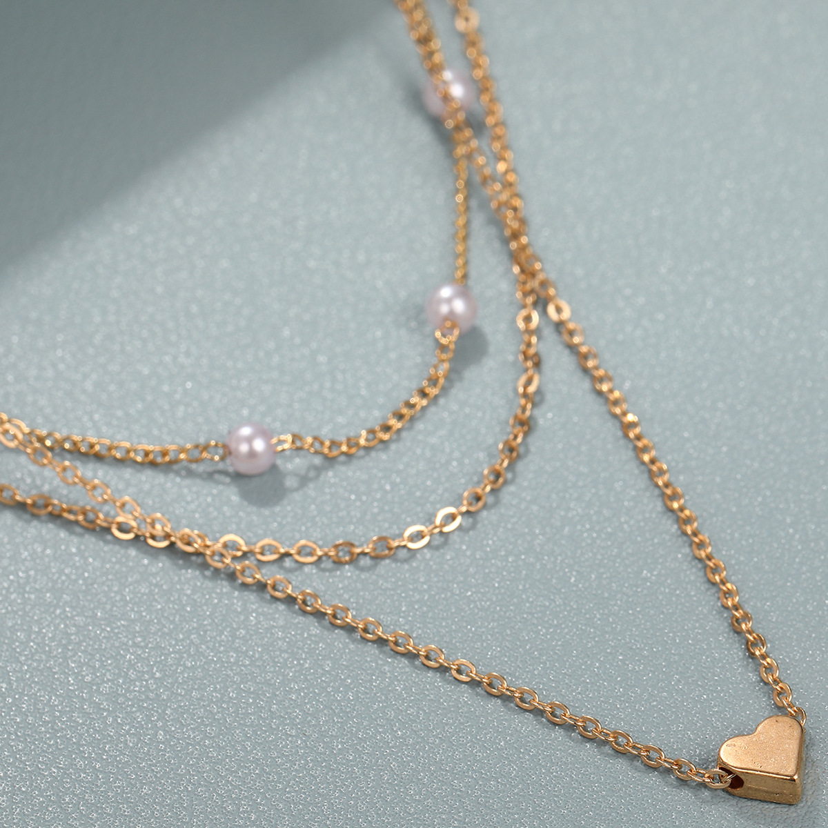 Multi-layer Heart Pearl Gold Necklace For Women Statement Jewelry_voghion.com
