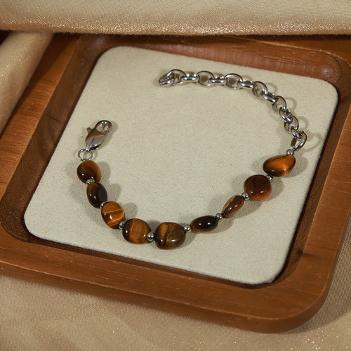 European and American new style retro fashion personalized design natural tiger eye stone handmade beaded necklace bracelet set accessories