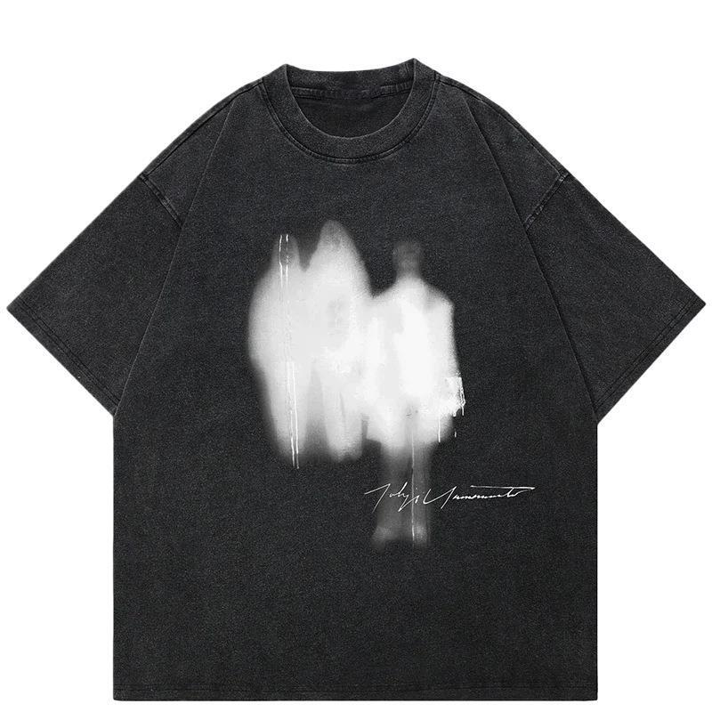 Hip Hop 2025 Washed Black T-Shirt Streetwear Men Freak Shado